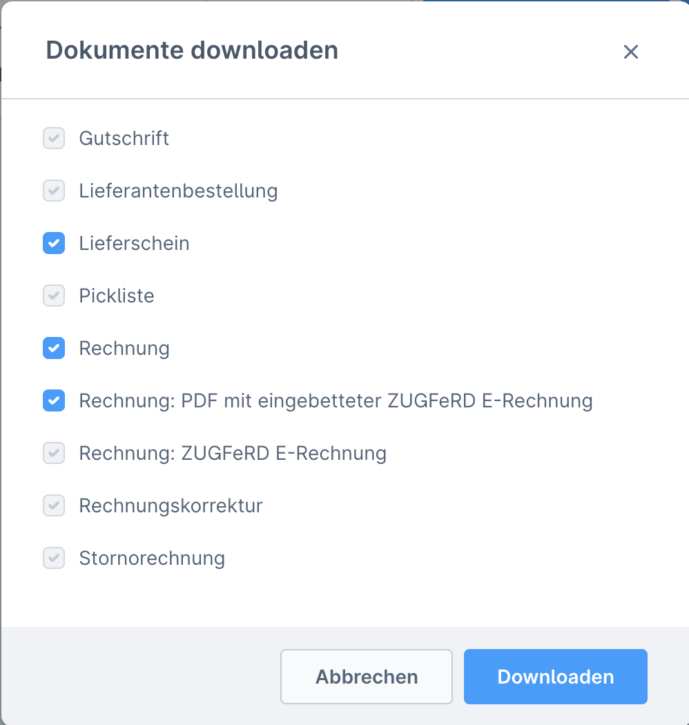 Bestelldokumente als ZIP herunterladen