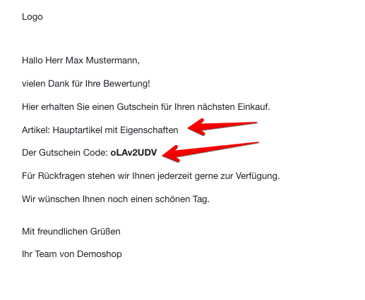 Produktbewertung im Kundenkonto - Gutschein
