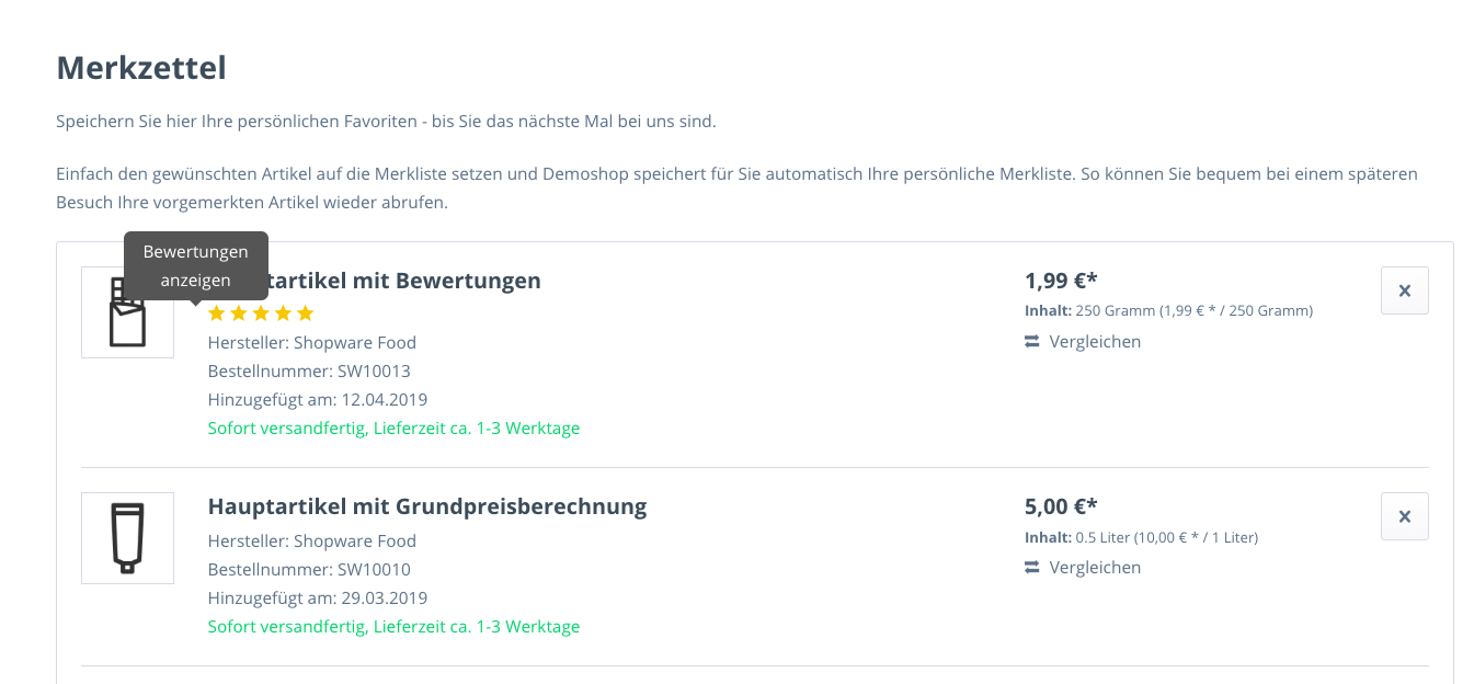 Bewertungen im Modal Fenster anzeigen