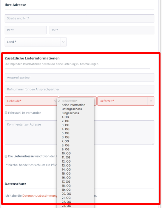 Zusätzliche Lieferinformationen - Ansprechpartner