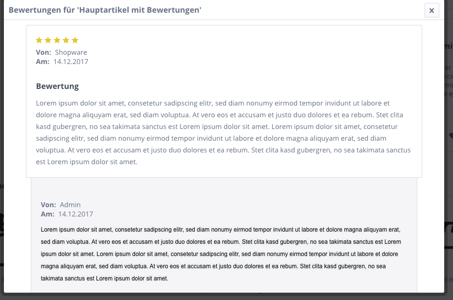 Bewertungen im Modal Fenster anzeigen