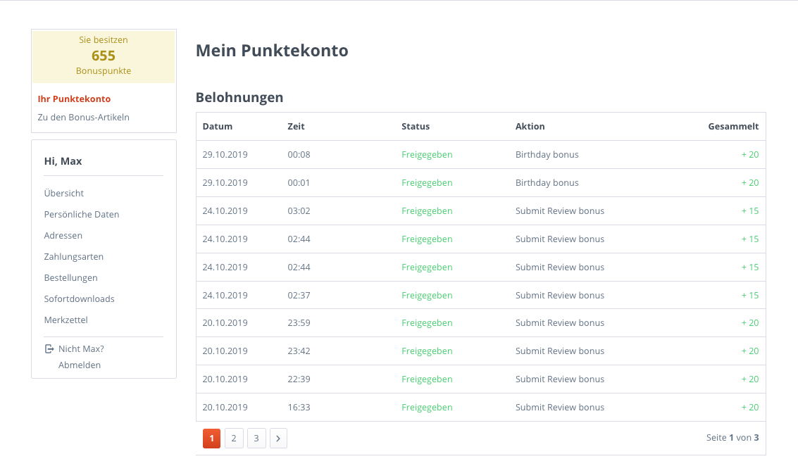 Belohnungspunkte - Bonussystem-Erweiterung