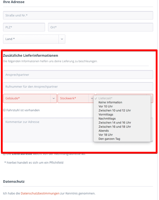 Zusätzliche Lieferinformationen - Ansprechpartner