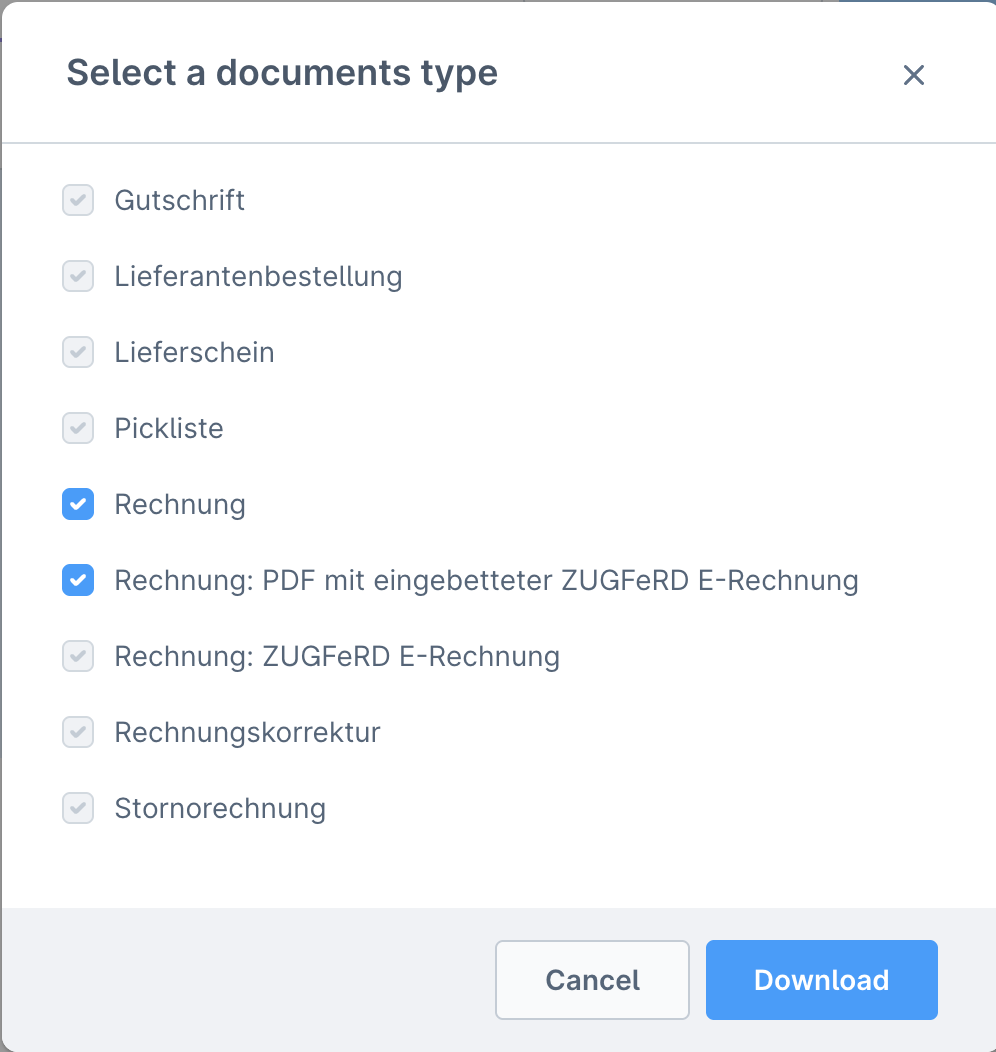 Bestelldokumente als ZIP herunterladen