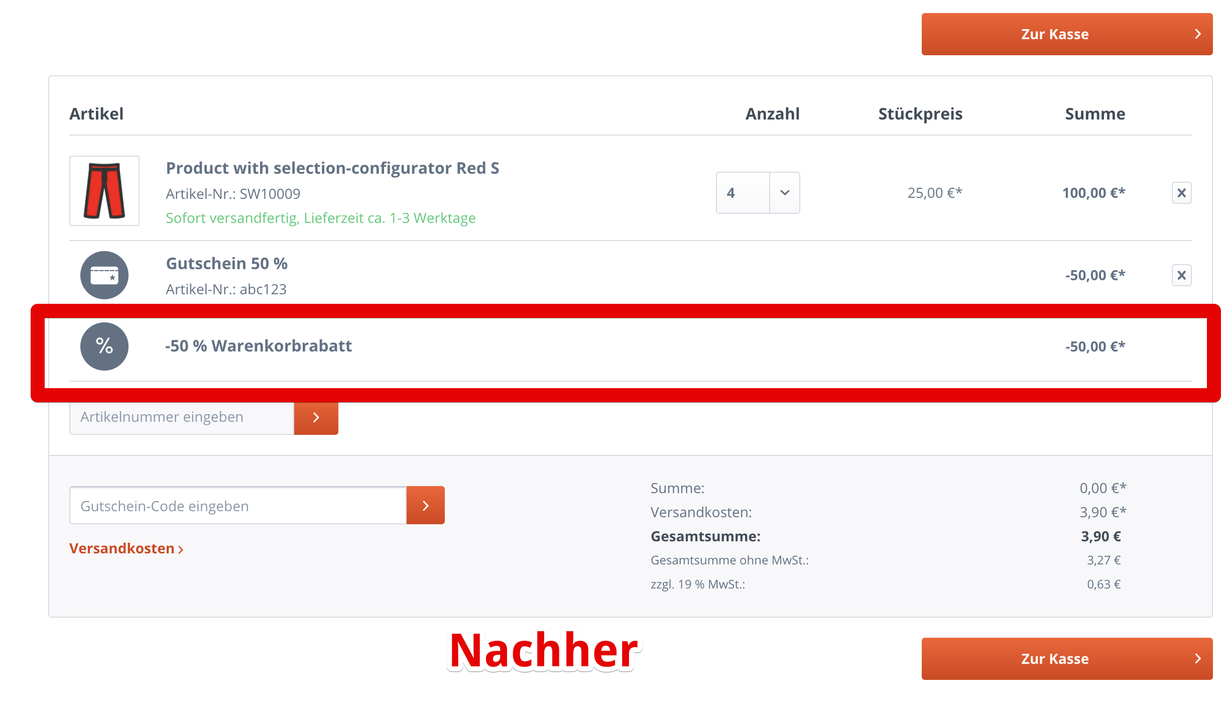 Gutschein vom Warenkorb-Rabatt ausschließen