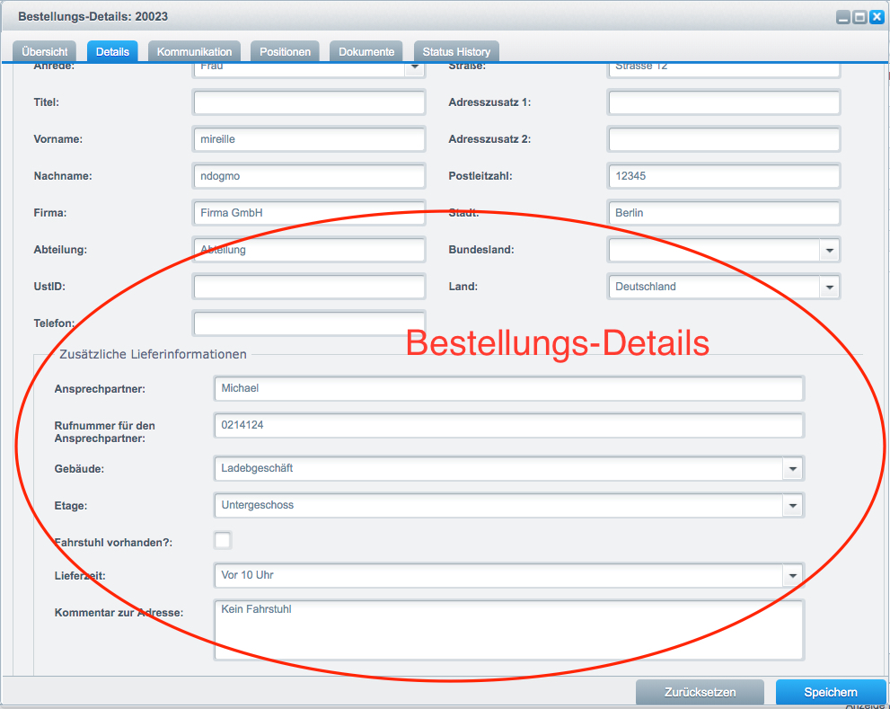 Zusätzliche Lieferinformationen - Ansprechpartner