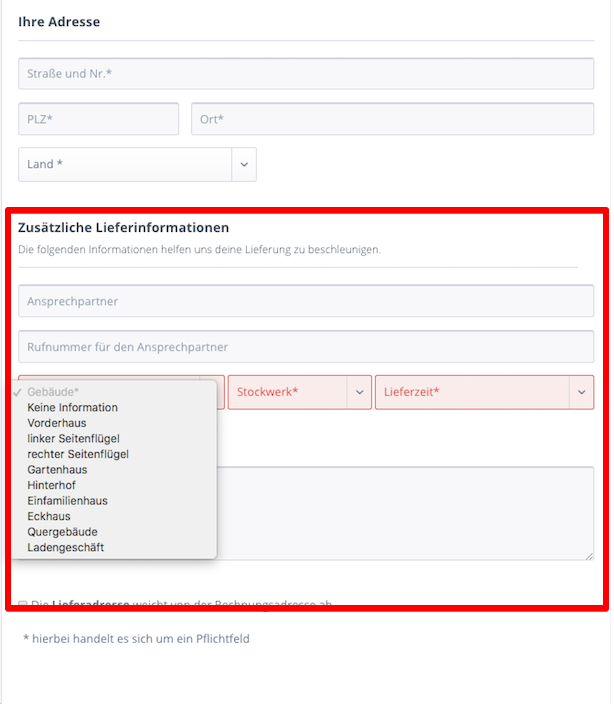Zusätzliche Lieferinformationen - Ansprechpartner