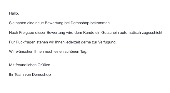 Produktbewertung im Kundenkonto - Gutschein