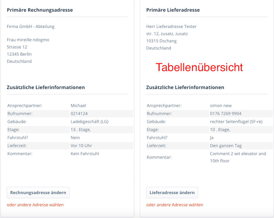 Zusätzliche Lieferinformationen - Ansprechpartner
